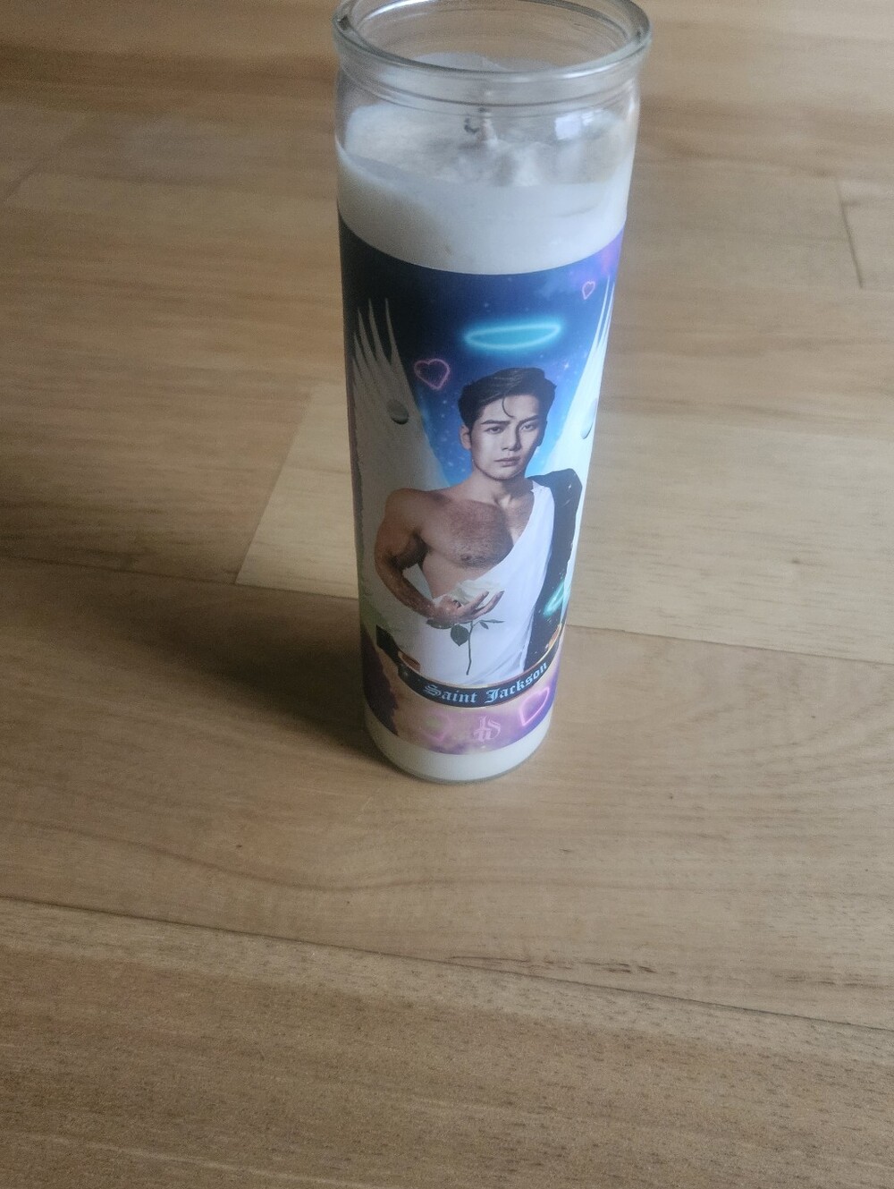 Decorative Kpop White Prayer Candle with Illustrated Label